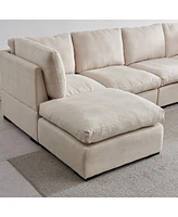 Simplie Fun Modular Sofa With Ottoman, Filled With Down, Soft Linen Fabric, Beige