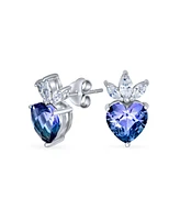 Bling Jewelry Cubic Zirconia Crown Infinity Blue Purple Mystic Rainbow Heart Shape Cz Stud Earrings Necklace Pendant Jewelry Set For Women Sterling Si