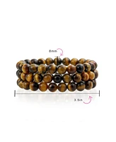 Bling Jewelry Set Of 3 Natural Brown Tiger Eye Round Bead 8MM Stretch Bracelet Multi Strand Stackable