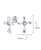 Bling Jewelry Danity Accent Cz Small Petite Religious Cross Stud Earrings Sterling Silver