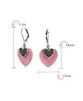 Bling Jewelry Boho Bali Style Scroll Filigree Pink Natural Rhodochrosite Heart Shaped Dangling Earrings For Women Oxidized Sterling Silver Lever back