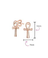 Bling Jewelry Minimalist Petite Delicate Religious Symbol of Life Egyptian Ankh Cross Stud Earrings For Women Rose Gold 2.5 Microns Vermeil Sterling S