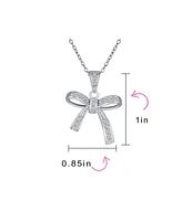 Bling Jewelry Dainty Clear Cubic Zirconia Pave Cz Station Holiday Present Ribbon Bow Pendant Necklace For Women For Sterling Silver