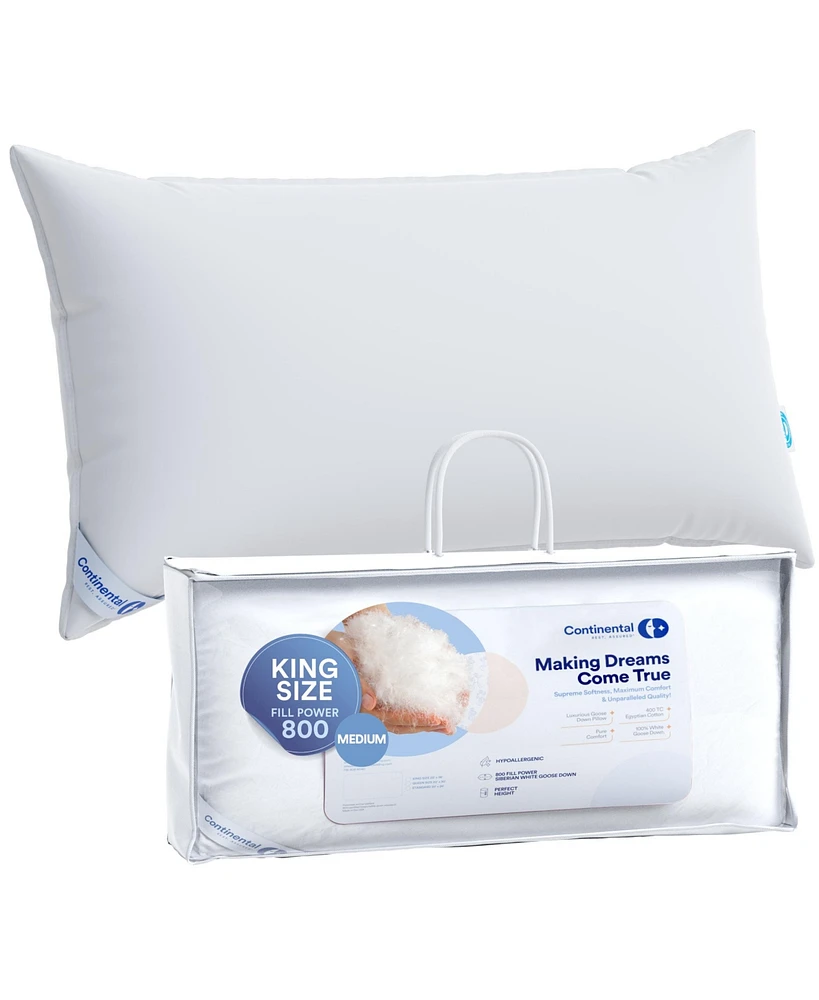 Continental Bedding Siberian Luxury Down Pillows King Size Pack of 1 - 800 Fp Medium