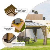 Outdoor Hardtop Gazebo with Curtains & Netting