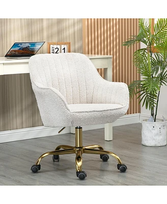 Simplie Fun 360 Beige Boucle Fabric Swivel Chair With High Back, Adjustable Working Chair With Golden Color Base