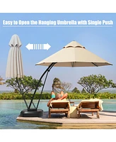 Gymax 11ft Patio Cantilever Hand Push Offset Hanging Umbrella w/ Wheels Base Turquoise