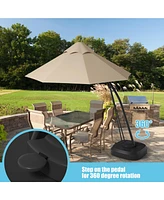 Gymax 11ft Patio Cantilever Hand Push Offset Hanging Umbrella w/ Wheels Base Turquoise