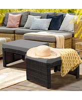Gymax Set of 2 Rattan Ottoman Footrest Footstool Patio Furniture w/ White Cushion