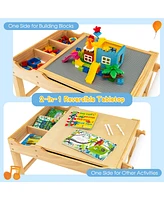 Costway Kids Multi Activity Play Table Wooden Building Block Desk with Storage Paper Roll