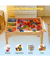 Costway Kids Multi Activity Play Table Wooden Building Block Desk with Storage Paper Roll