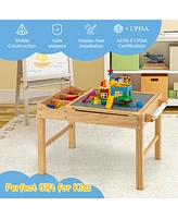 Costway Kids Multi Activity Play Table Wooden Building Block Desk with Storage Paper Roll