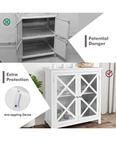 Costway Kitchen Storage Cabinet Buffet Sideboard w/ Glass Doors & Adjustable Shelf