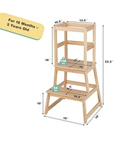 Costway Toddler Kitchen Step Stool Standing Tower with Safety Rails