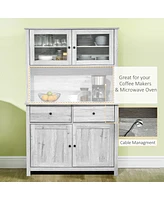 Streamdale Furniture 63" Ash Grey Kitchen Buffet with Hutch, Pantry Storage Cabinet