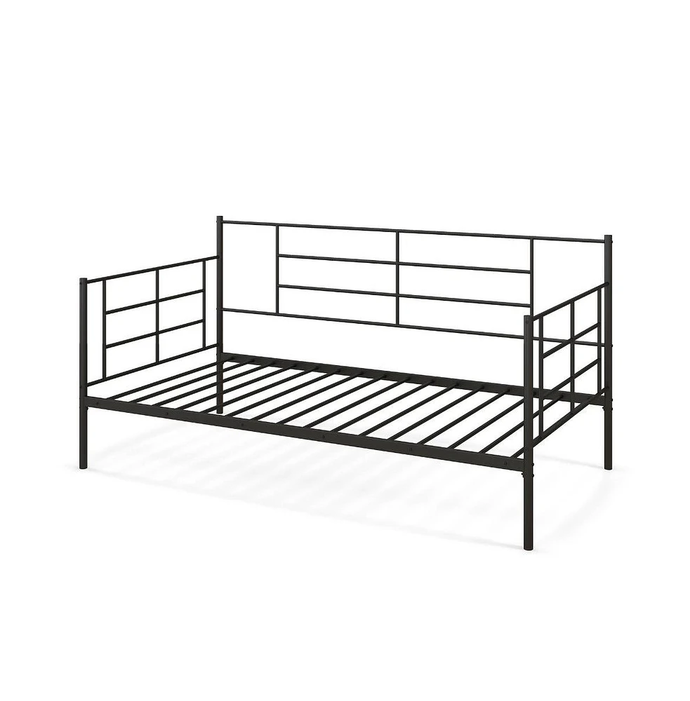 Twin Size Metal Daybed Sofa Bed Frame with Armrests and Backrest