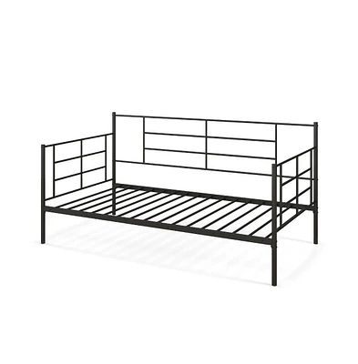 Twin Size Metal Daybed Sofa Bed Frame with Armrests and Backrest