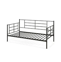 Twin Size Metal Daybed Sofa Bed Frame with Armrests and Backrest