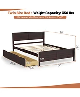 Full Bed Frame with Storage Drawers and Solid Wood Headboard