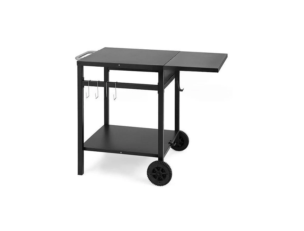 Slickblue Movable Outdoor Grill Cart with Folding Tabletop and Hooks-Black