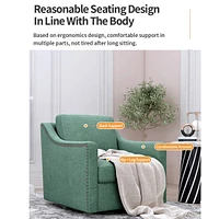 Swivel Armchair in Cotton Linen with Brass Accents