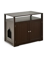 Slickblue Wooden Cat Litter Box Enclosure Hidden Cat Washroom with Storage Layer