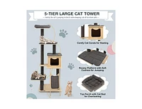 Slickblue 5-Tier Modern Wood Cat Tower with Washable Cushions-Gray