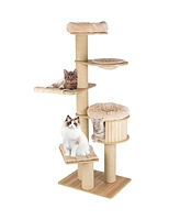 Slickblue Modern Tall Cat Tree Tower with Scratch Posts and Washable Mats-Beige