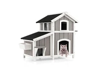 Slickblue Outdoor 2-Story Wooden Feral Cat House with Escape Door-Gray