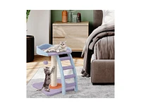 Slickblue 19 Inch Mohair Plush Cat Tree with Ladder and Jingling Ball-Purple