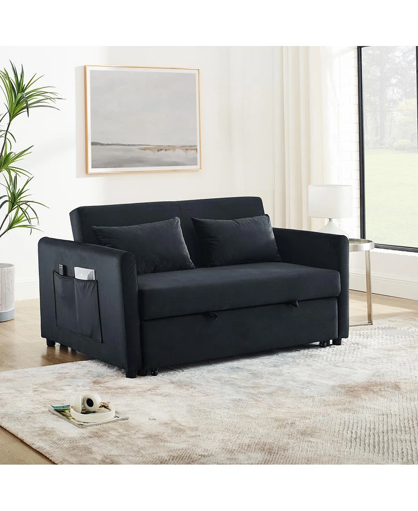 Simplie Fun Convertible Sofa Bed with Pullout, 54 inch, Black