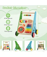 Slickblue Toddler Push Walker Activity Center Toy with Burr-free Handle