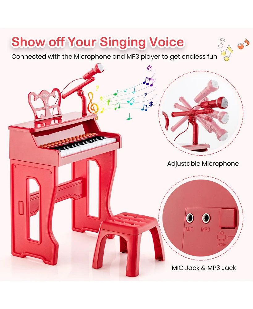 Slickblue 37 Keys Music Piano with Microphone Kids Keyboard Detachable Stand