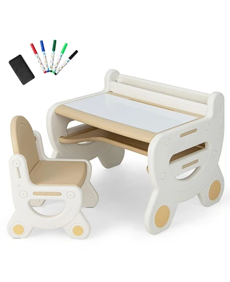 Slickblue Kids Drawing Table and Chair Set with Watercolor Pens Blackboard Eraser