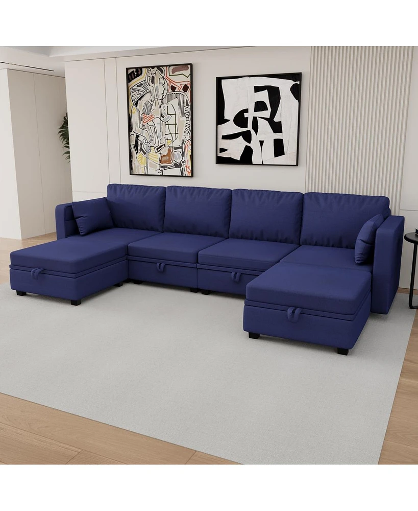 Simplie Fun U-Shaped Modular Sectional Sofa with Reversible Chaise and Storage Seats