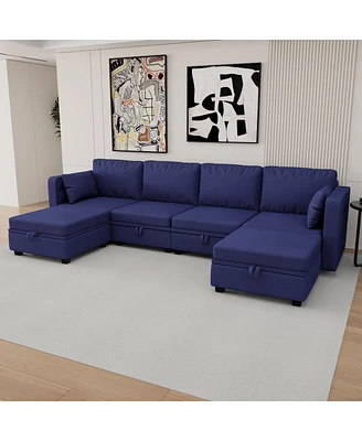 Simplie Fun U-Shaped Modular Sectional Sofa with Reversible Chaise and Storage Seats