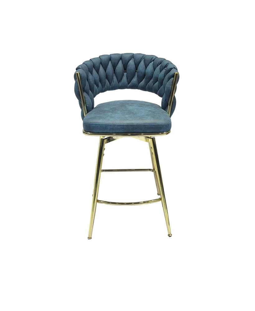 Simplie Fun Blue Upholstered Bar Stools Set Of 2 With Swivel