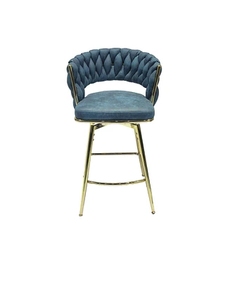 Simplie Fun Blue Upholstered Bar Stools Set Of 2 With Swivel