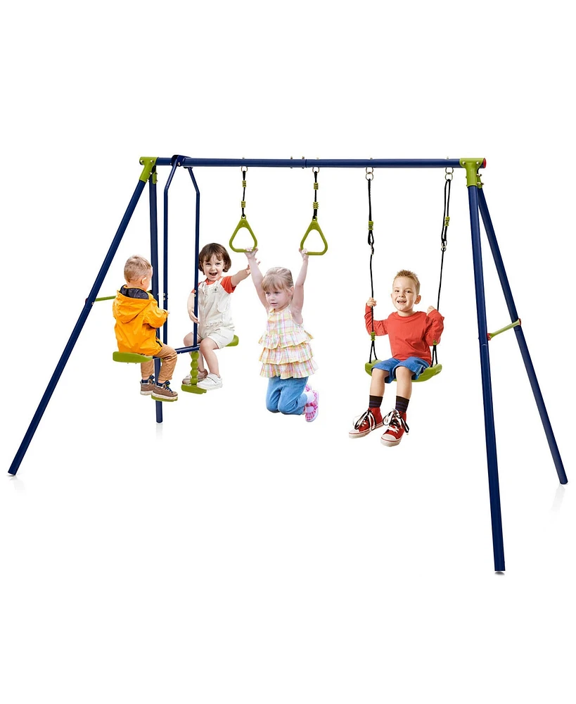 Gymax 440 lbs Swing Set 3-in-1 Kids Swing Stand w/ Swing Gym Rings Glider for Backyard