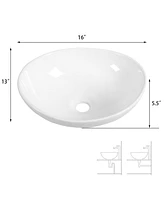 Costway Oval Bathroom Basin Ceramic Vessel Sink Bowl Vanity Porcelain w/ Pop Up Drain