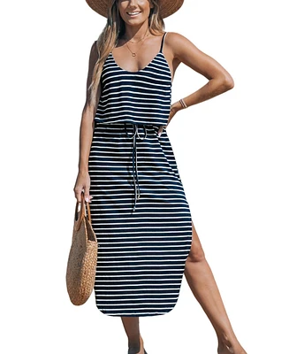 Cupshe Women's Striped Drawstring Waist Maxi Beach Dress