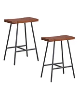 Costway Set of 2 Industrial Saddle Stool Counter Height Bar Stool Dining Pub Chair w/ Metal Frame