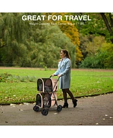 Sugift 4-in-1 Double Pet Stroller with Detachable Carrier and Travel Carriage-Beige