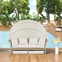Simplie Fun Wicker Double Daybed with Canopy & Pillows