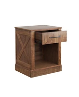 Sugift Compact Nightstand with Drawer and Open Compartment-Brown