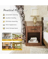 Sugift Compact Nightstand with Drawer and Open Compartment-Brown