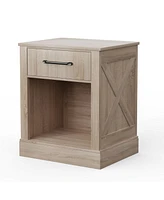 Sugift Compact Nightstand with Drawer and Open Compartment-Beige