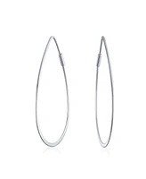 Bling Jewelry Boho Minimalist Geometric Flat Wire Pear Shaped Endless Lightweight Thin Oval Big Hoop Earrings For Women Sterling Silver 1.75 Inch