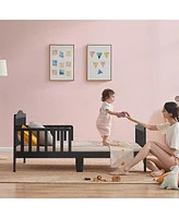 Kids Toddler Wood Bed Bedroom Furniture w/ Guardrails