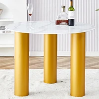 40" Round White Dining Table, Golden Legs